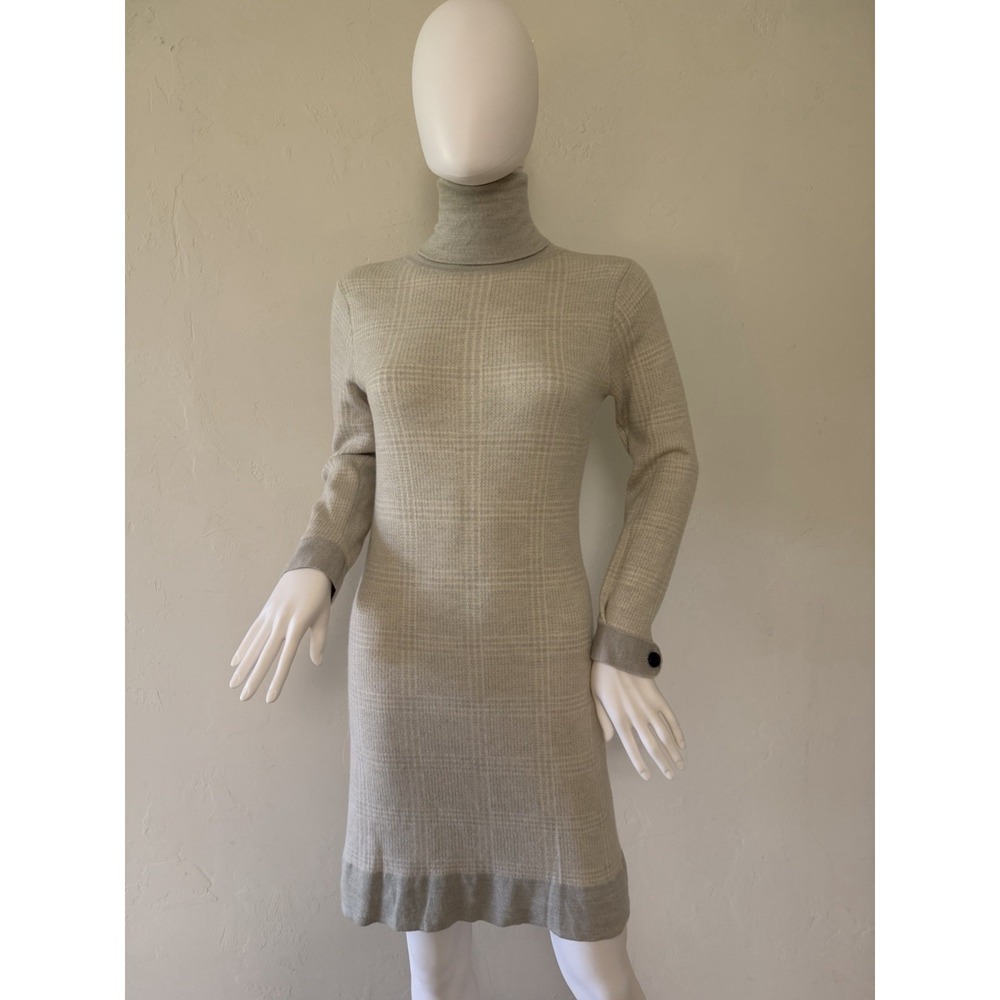 Peter Millar Plaid 100% Merino Wool Turtleneck Sweater Dress‎  Gray& white  US S